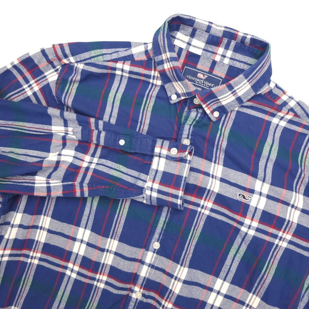Vineyard Vines Whale Shirt Mens XL Blue Plaid Flannel Long Sleeve Button Up